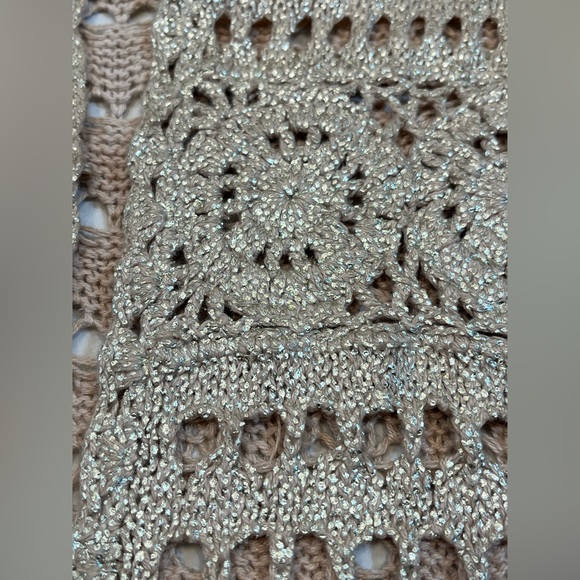 Gold Shimmer Crochet Cardigan Chico’s Galina Size 2 (12/14 M)‎ - Picture 4 of 12